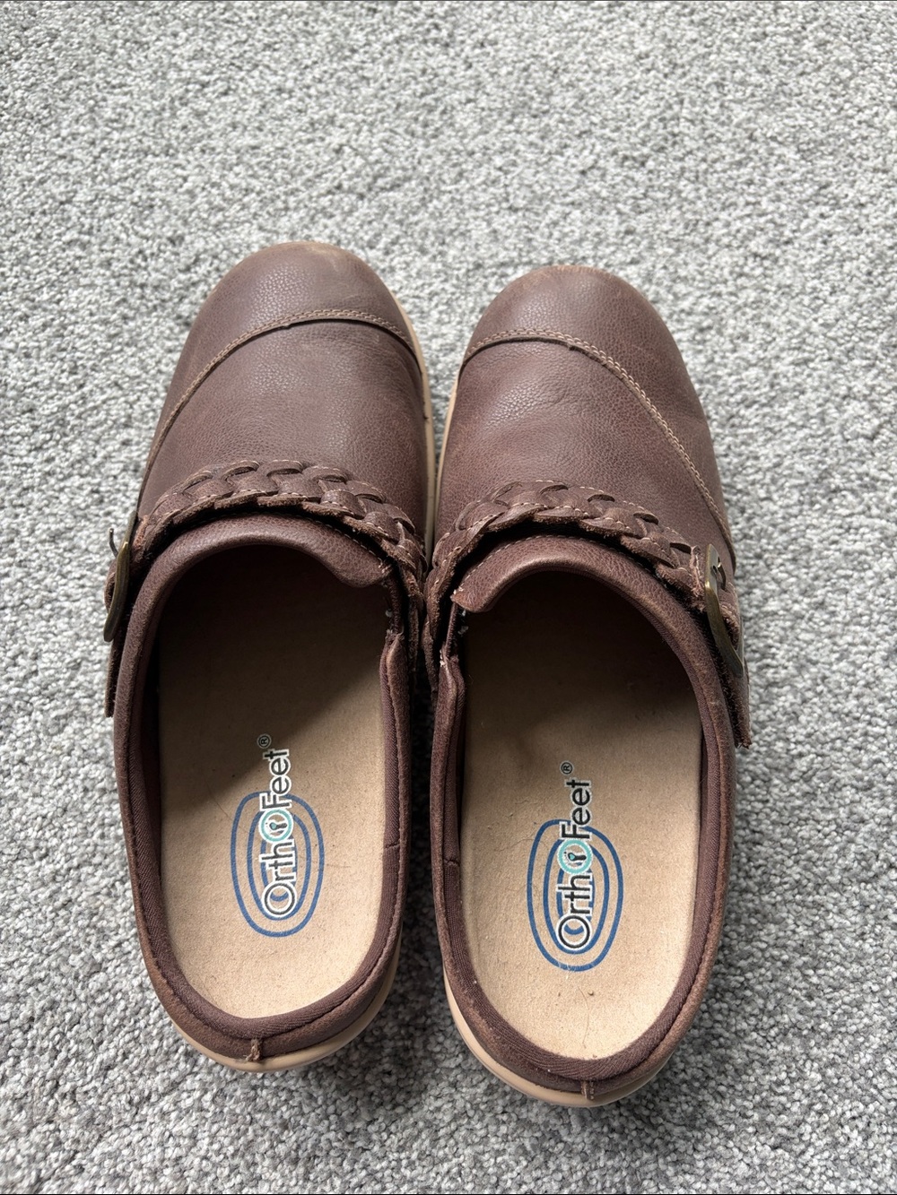 OrthoFeet Women's Brown Slip-On Clog with Braided Strap